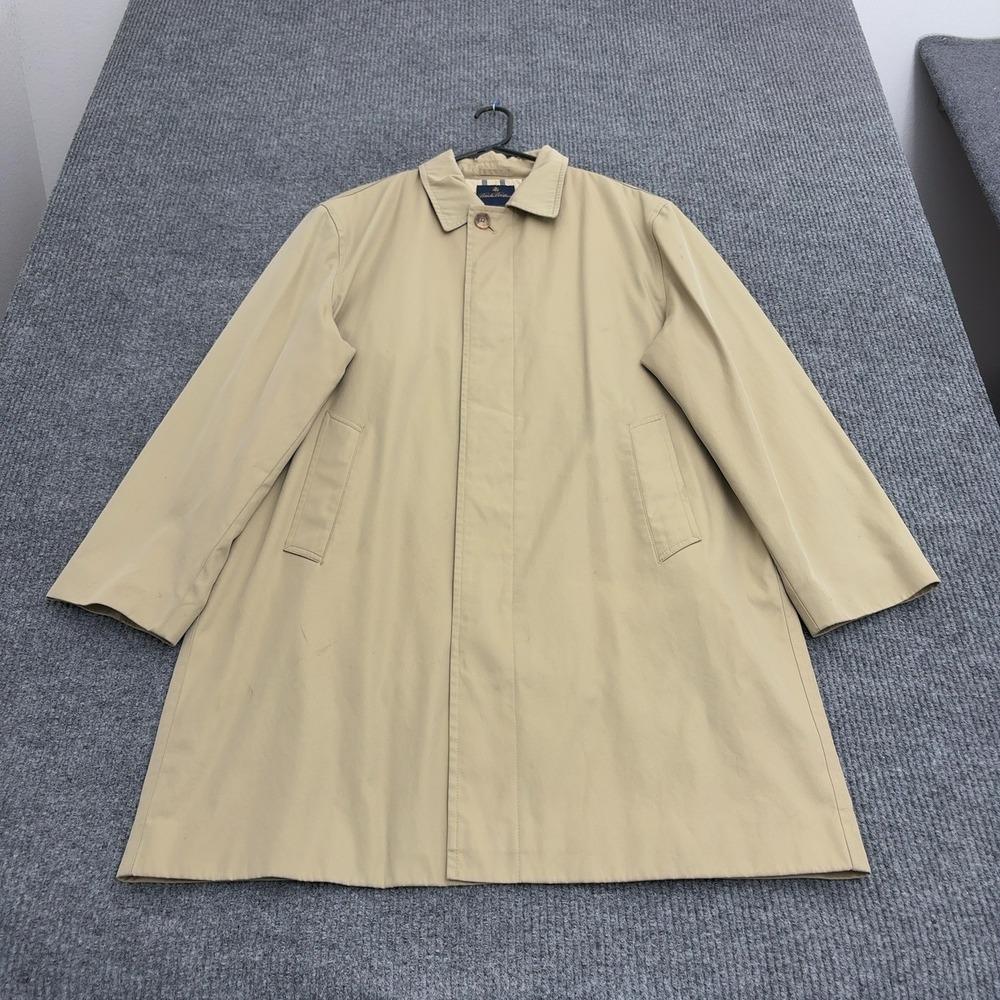 Brooks Brothers Trench Coat Mens L Tan Cotton Plaid Lining Classic Formal Style
